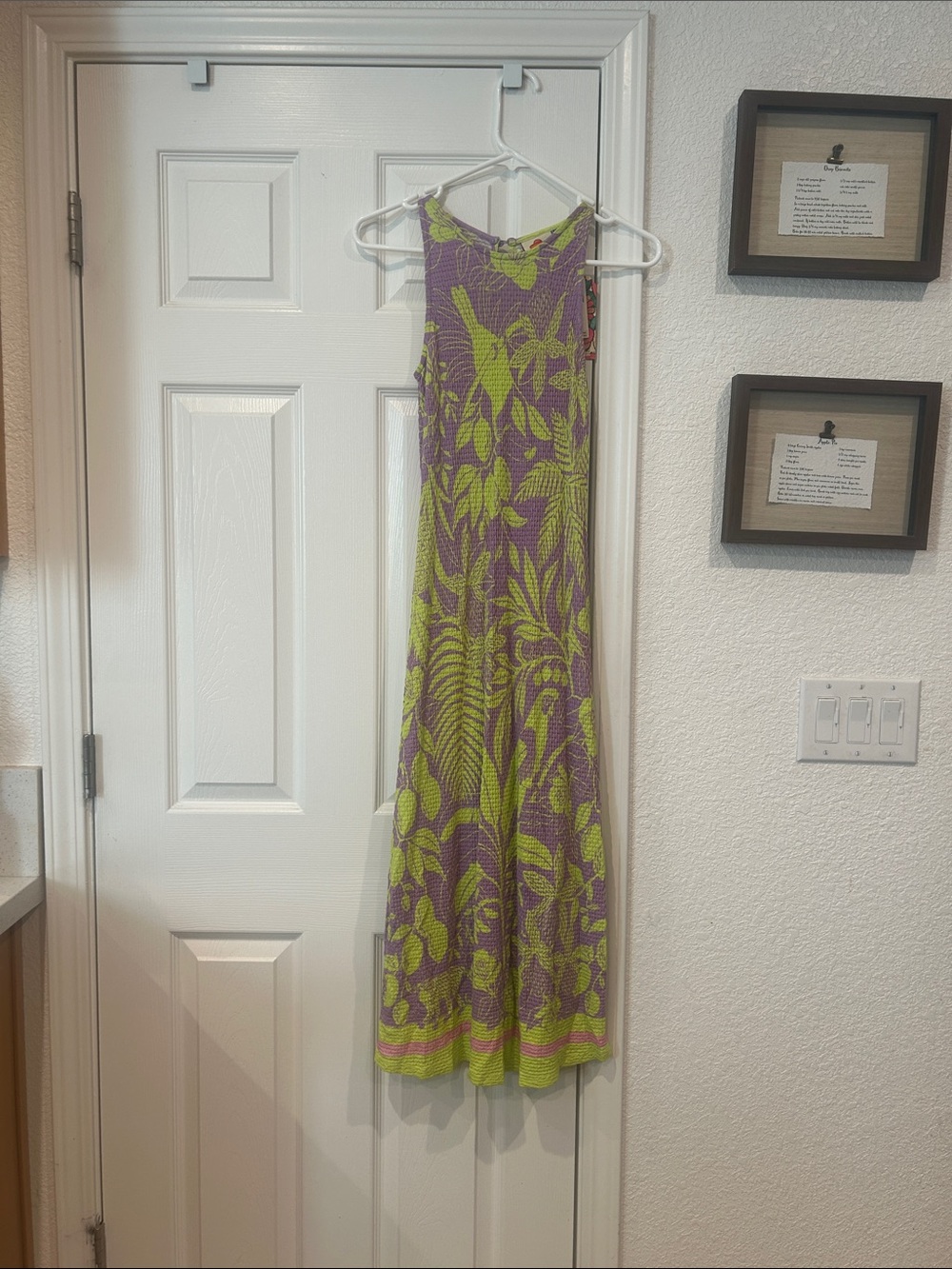 NWT FARM Rio Knit Midi Purple Green Stretch Keyhole Dress